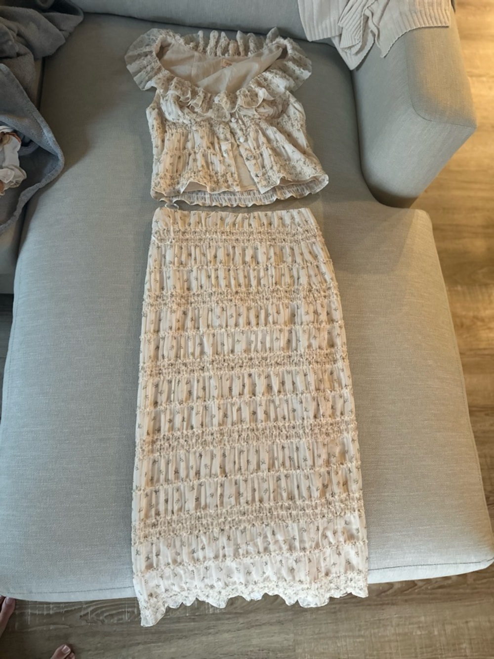 Camila Coelho Cream Floral Smocked Two-Piece Set